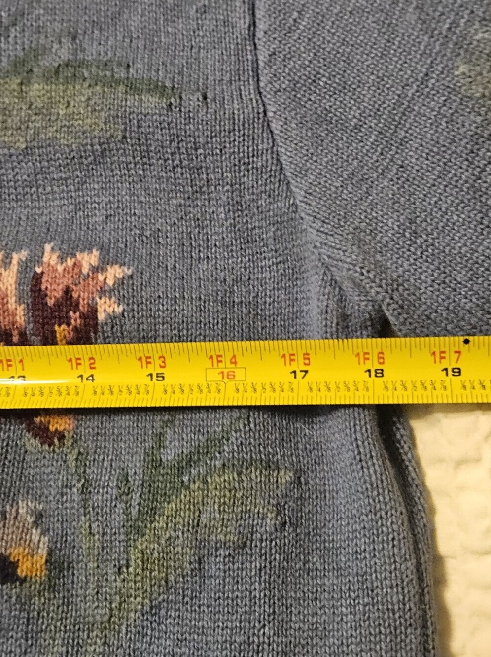 Coldwater Creek Vintage Blue Floral Knit Cardigan Sweater Medium Cottagecore - Picture 12 of 16
